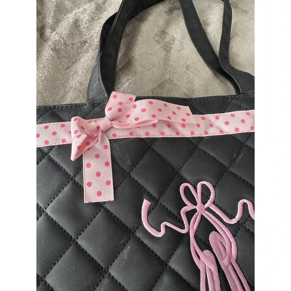Ballet Dance‎ Tote Bag Black Pink Quilted Ballet Shoes Girls Zipper Bow